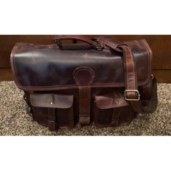 Leather 16 Inch Laptop Messenger Bag Vintage Briefcase Satchel for Men and Women - Picture 1 of 1